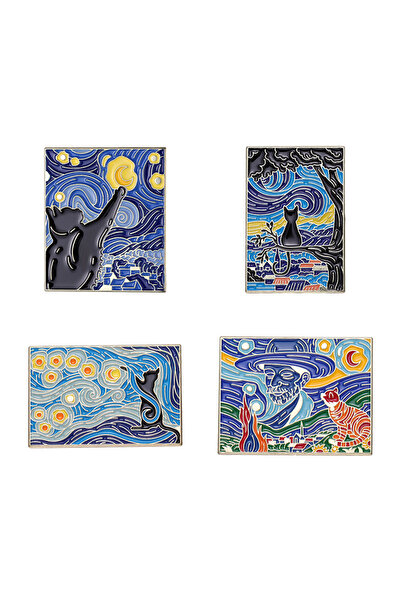 Choice مجموعة من 4 دبابيس مطلية بالمينا من سلسلة لوحات زيتية من فان جوخ، صرخة...