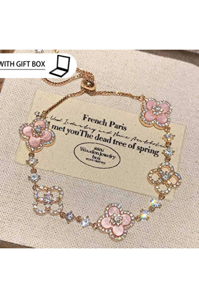 Choice سوار من عرق اللؤلؤ الوردي على شكل زهرة الكرز من غبار الذهب، مرصع بالزر...