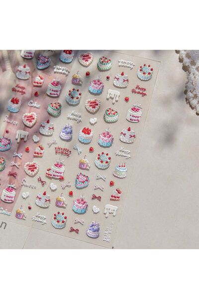 Choice TO5154 Cute Birthday Party Nail Stickers Cake Cream Fresh Strawberry C...