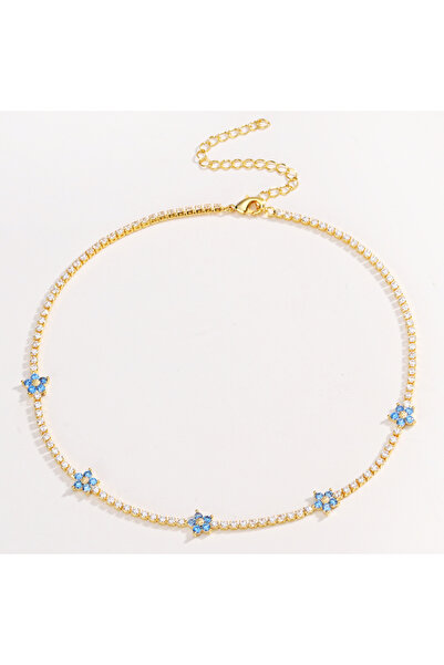 Choice قلادة زرقاء من الزركونيا المكعبة الملونة على شكل زهور سلسلة تنس باجيت ...