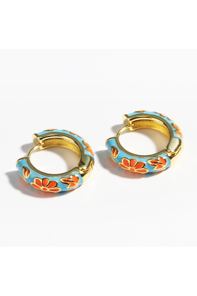 Choice blue and orange Colorful Enamel Flower Daisy Chunky Round Circle Hoop ...