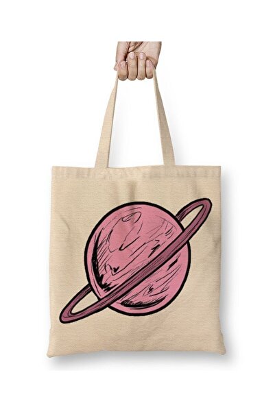 Toyaso Saturn Planet Pink White Tote Bag Τσάντα αγορών με μακριά λαβή Τσάντα ...