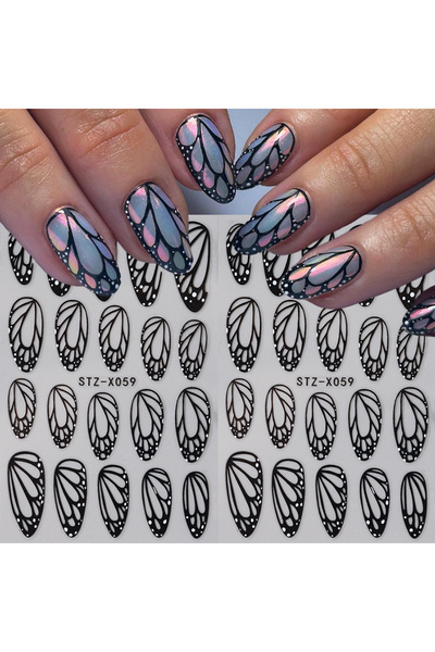 Choice 2pcs STZ-X059 Stunning Black Butterfly Wing Nail Stickers Charm Nail D...