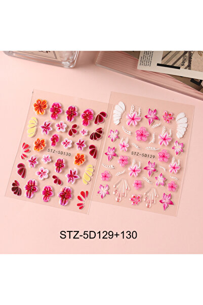 Choice STZ-5D129-130 قطعتان من ملصقات زهور وردية وحمراء داكنة منقوشة بتقنية 5...