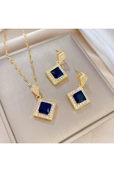 Choice Blue Exquisite Geometry Square Necklace Earrings Bracelet Jewelry Set ...