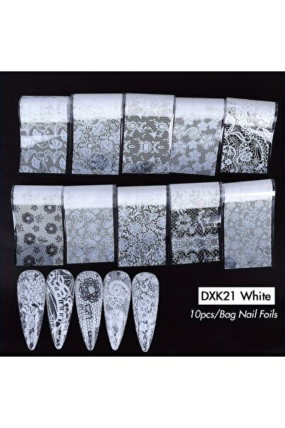 Choice DXK21 White 10/20pcs Elegant Black White Lace Flowers Nail Transfer Fo...