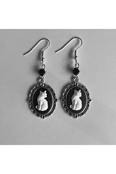 Choice AEH70441 أقراط متدلية بتصميم قطة بيضاء قوطية عتيقة للنساء بإطار فضي عت...