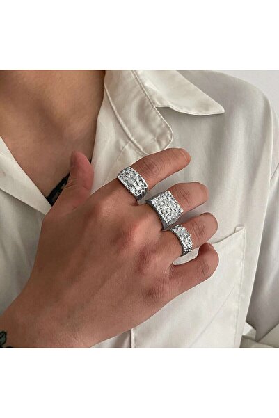 Choice خاتم رجالي عصري من سبيكة معدنية مربعة الشكل، فضي اللون، من إنجي سايت.ز...