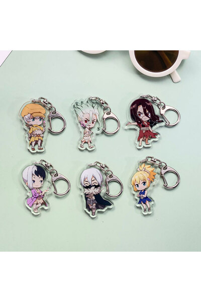 Miniso سلسلة مفاتيح أكريليك من دكتور ستون، 7 شخصيات أنمي، مقاس 5 سم، إكسسوارات لطيفة، حقيبة رائعة، قلادة ظهر
