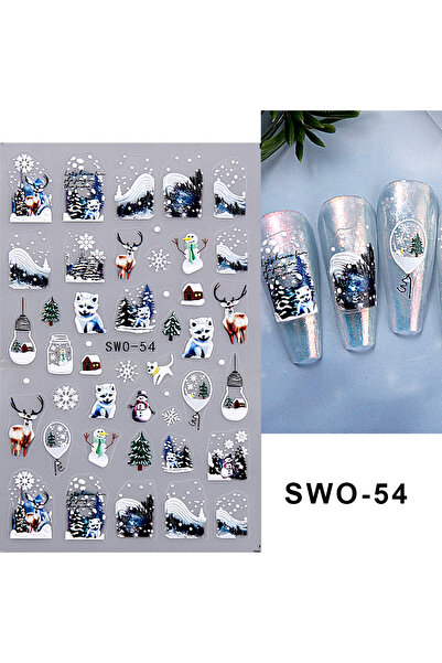 Choice ملصقات أظافر SWO-54 بتصميم رقاقات ثلجية لرجل ثلج عيد الميلاد منقوش بتق...