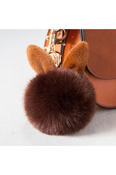 Choice سلسلة مفاتيح على شكل أذن أرنب جديدة من الكاكي، سلسلة من فرو الأرانب، س...