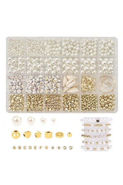 Choice مجموعة صنع المجوهرات 1550 قطعة، لؤلؤ صناعي، خرز فاصل مطلي بالذهب، حروف...