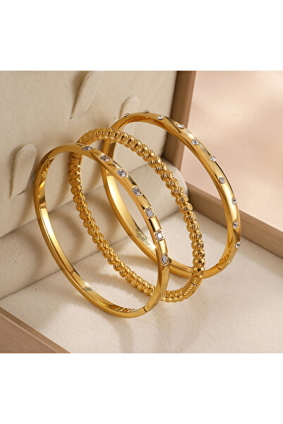 Choice مجموعة Yupsk باللون الذهبي مكونة من 3 قطع/مجموعة سوار من الفولاذ المقا...