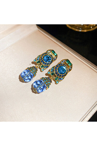 Choice Crystal ear clips Vintage Blue Water Drop Crystal Clips Earrings for W...