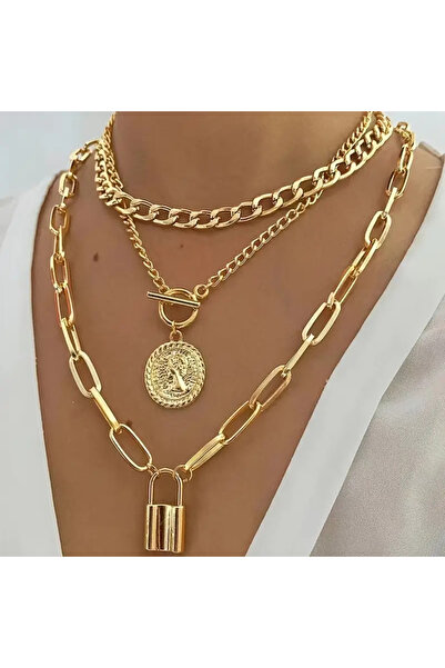 Choice مجموعة قلادات متعددة الطبقات من AYAGold مكونة من 3 قطع للنساء، مطلية ب...