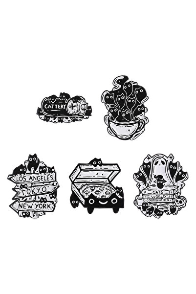 Choice مجموعة من 8 دبابيس مطلية بالمينا على شكل قطة سوداء لطيفة، عيون كبيرة م...