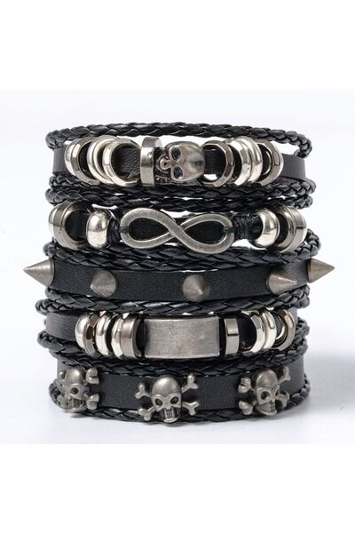 Choice 5PCs Men's Combination Bracelet Set Multi-Piece Hand Woven Leather Str...