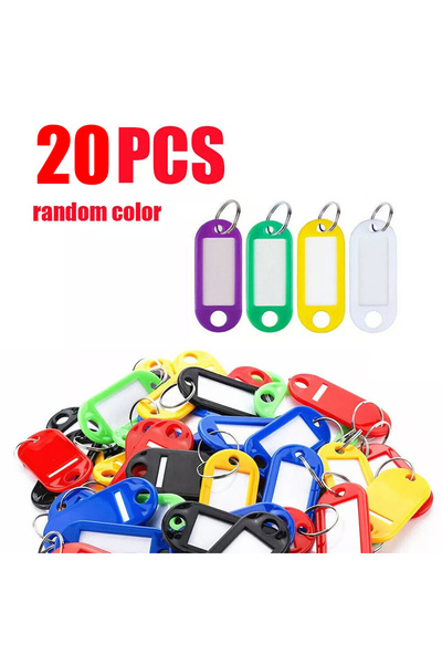 Choice 20pcs random color 5-200pcs Plastic Key Tags with Split Keychain Ring ...
