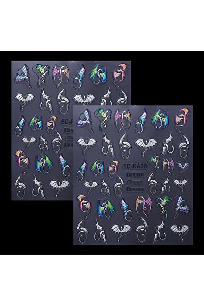 Choice ملصقات أظافر فنية على شكل تنين حرباء فضي معدني 5D-KA38، قطعتان بتصميم ...