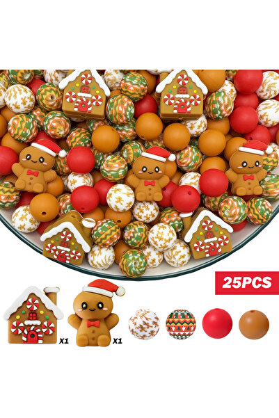 Choice5 مجموعة من 25 قطعة من خرز السيليكون على شكل رجل خبز الزنجبيل ثلاثي الأ...