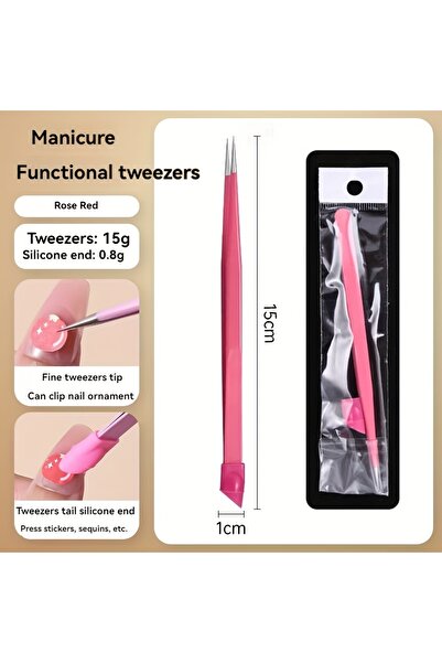 Choice ملقط أظافر مزدوج الطرف أحمر لامع مع أطراف من السيليكون وأحجار الراين م...