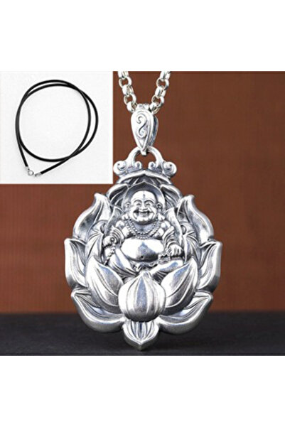 Choice قلادة جديدة فاخرة من الفضة بلون فضي فاخر على شكل تمثال بوذا غوانيين بو...