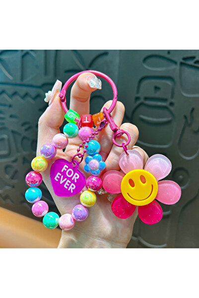 Choice B Colorful Sweet Flower KeyChains Beaded Chains Keyring Acrylic Flower...