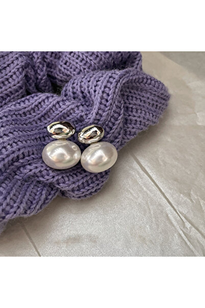 Choice silver French Simple Oval Geometric Metal Bean Pearl Stud Earrings Wom...