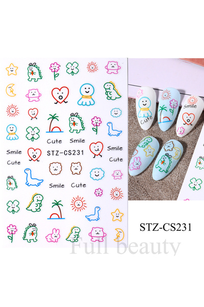 Choice ملصق أظافر لاصق ملون لطيف على شكل ديناصور STZ-CS231، غير سام وعديم الر...