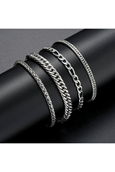 Choice AYA6180401 4 قطع/مجموعة أساور سلسلة ملتوية باللون الفضي العتيق للرجال ...