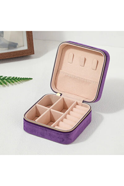 Choice صندوق مجوهرات مخملي أرجواني للنساء، حامل منظم للقلادة والخاتم والأقراط...