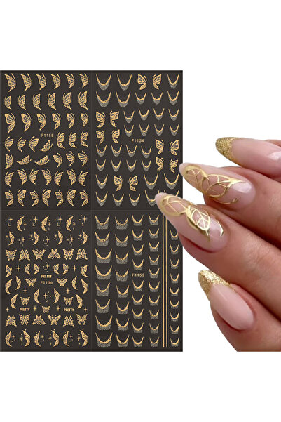 Choice 4 قطع F1153-1156 4 قطع ملصقات أظافر ذهبية لامعة على شكل فراشة بتصميم خ...