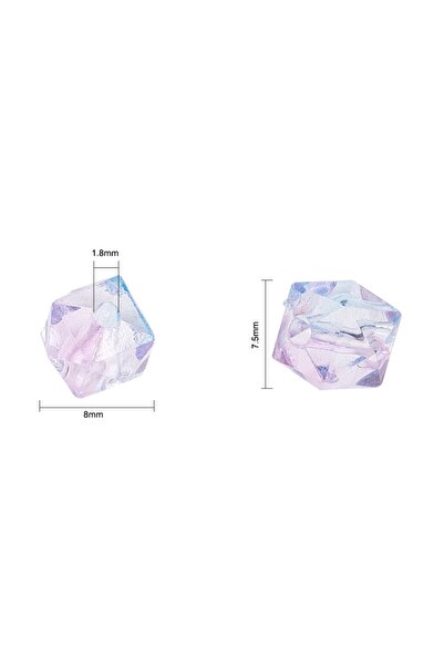 Choice AECH05-02966 100 قطعة من خرز الأكريليك الشفاف ثنائي اللون والمطلي بالرش باللون الوردي المضلع 7.5 × 8 × 8 مم الفتحة: 1.8