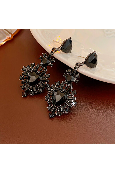 Choice أقراط متدلية باللون الأسود مرصعة بأحجار الراين على شكل قلب للنساء، أقر...