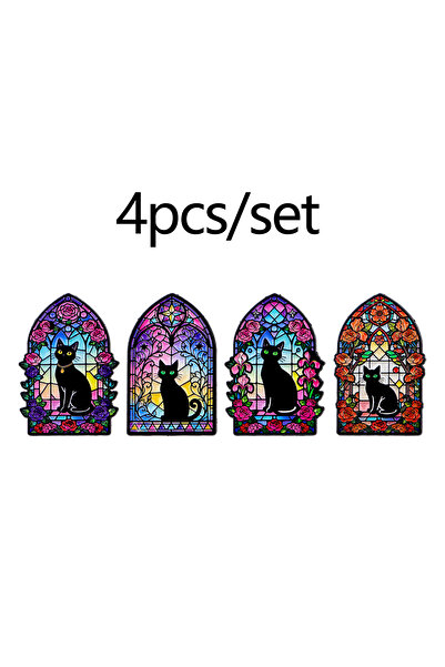 Choice 5 دبابيس مطلية بالمينا على شكل قطة سوداء نافذة من الزجاج الملون دبابيس...