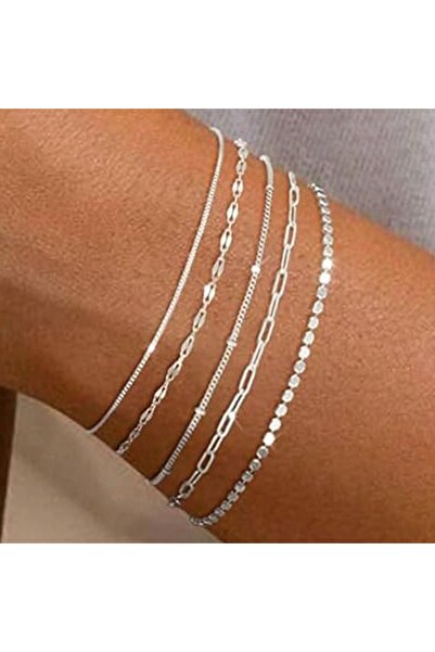 Choice مجموعة من 5 قطع من الفضة الإسترليني، مجموعة أساور سلسلة أنيقة للنساء، ...