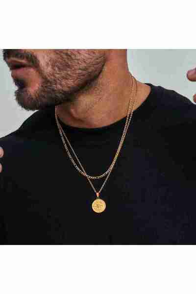 Choice Gold Figaro Vnox Compass Necklaces for Men, Layering Stacked Cuban Fig...