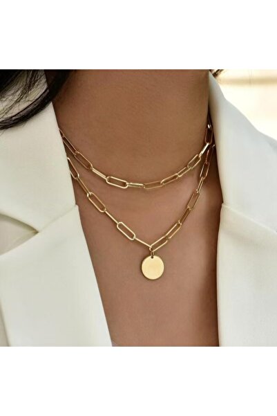 Choice قلادات ذهبية على شكل عملة ذهبية مستديرة اللون، سلسلة وصل مربعة الشكل، ...