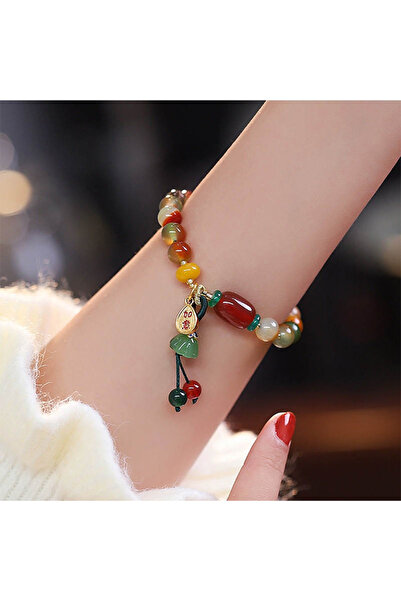 Choice سوار جديد من الخرز الملون على الطراز الصيني للنساء مصنوع يدويًا من الحجر الطبيعي العتيق