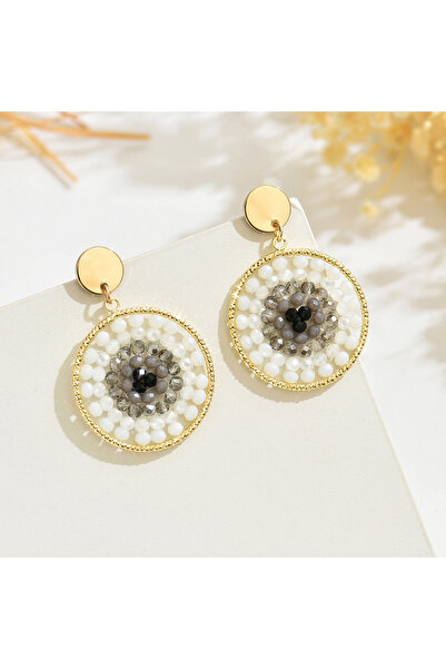 Choice Black Boho Beaded Gradient Round Earrings, Handmade Women's Pendant Vi...