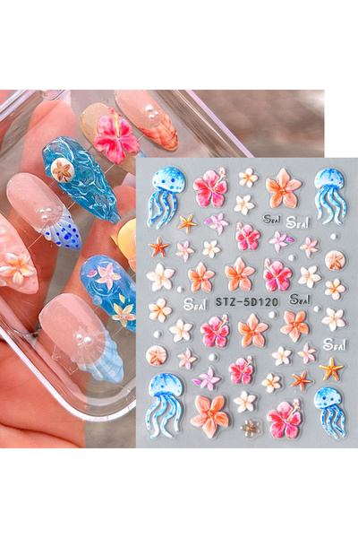 Choice قطعة واحدة STZ-5D120 ملصقات أظافر ثلاثية الأبعاد صيفية بتصميم مستوحى م...