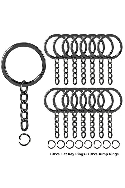Choice 10 Sets Black 10 Sets Flat Key Chain Rings Bulk Metal Key Ring with Ch...