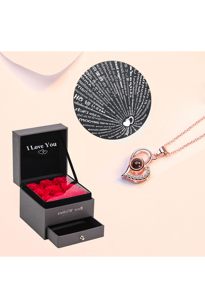 Choice قلادة زركون ذهبية اللون بطول 45 سم، تحمل عبارة "أحبك" مكتوبة بـ 100 لغ...