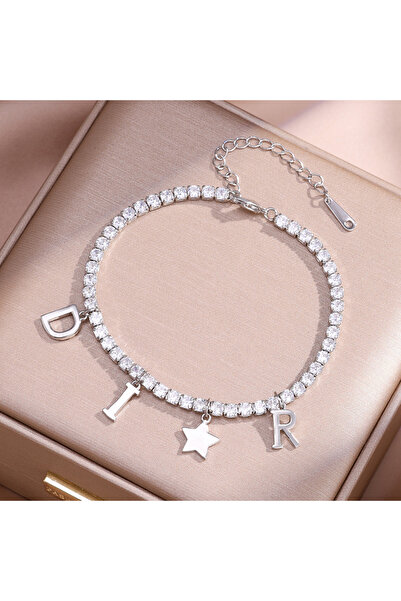 Choice سوار تنس فضي اللون من Yupsk Korea بتصميم جديد على شكل حرف نجمة مع سحر دائري لامع من الزركون