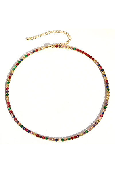 Choice قلادة سلسلة تنس لامعة من صف واحد مرصعة بأحجار الزركون المكعبة بألوان ق...