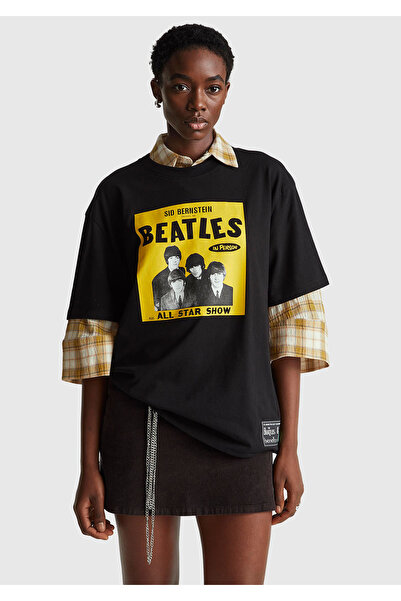 United Colors of Benetton Unisex Black-Yellow 100% Koton the Beatles Printed T-Shirt