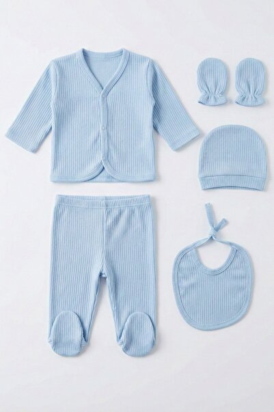 zumino 5'li Düz Renk %100 Pamuk Hastane Çıkışı Yenidoğan Bebek Seti