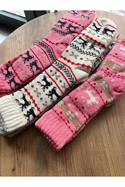 cmtgroup Women's 3 Pairs Thick Winter Patterned Lamswool Socks