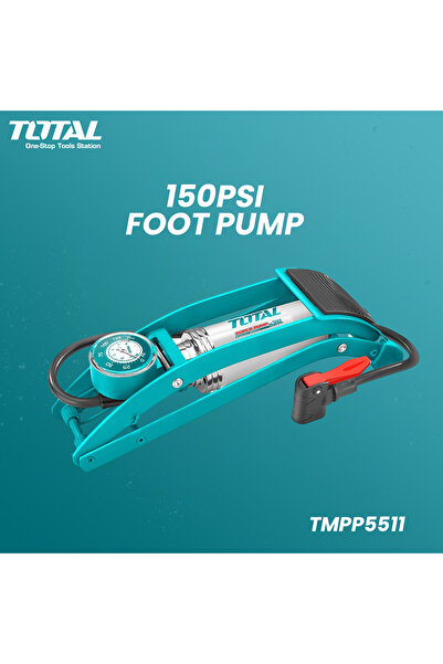 TOTAL TMPP5511 150PSI Heavy Duty Foot Pump with Pressure Gauge for Car, Bike Tyres & Balls