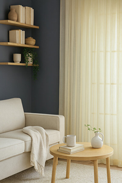 QUBA DECO Işıltı Keten Şık Tasarımlı Dekoratif Tül Perde Salon Oturma Odası Y...